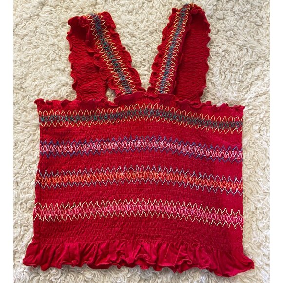 Heart and Hips Red Smocked Crop Top - Picture 2 of 4